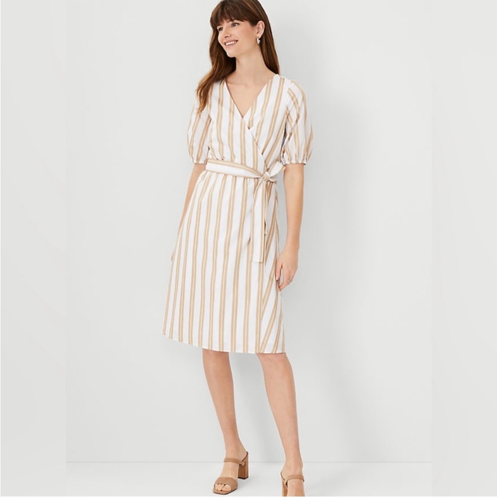 NWOT Ann Taylor Striped Wrap Midi Dress
